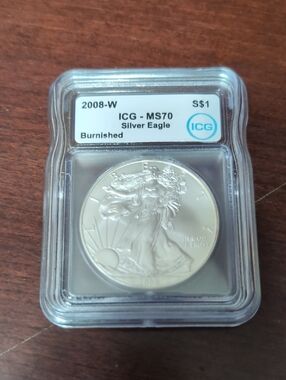 2008-W ICG MS70 Silver Eagle Burnished - 1oz Silver Coin